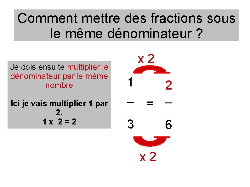 Comment mettre des fractions sous le même dénominateur ? Je dois ensuite multiplier le