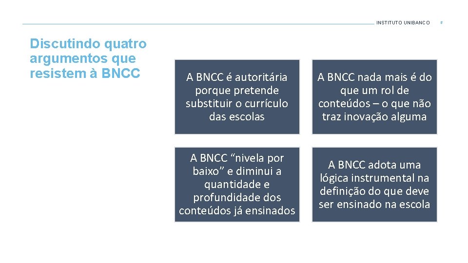 INSTITUTO UNIBANCO Discutindo quatro argumentos que resistem à BNCC A BNCC é autoritária porque