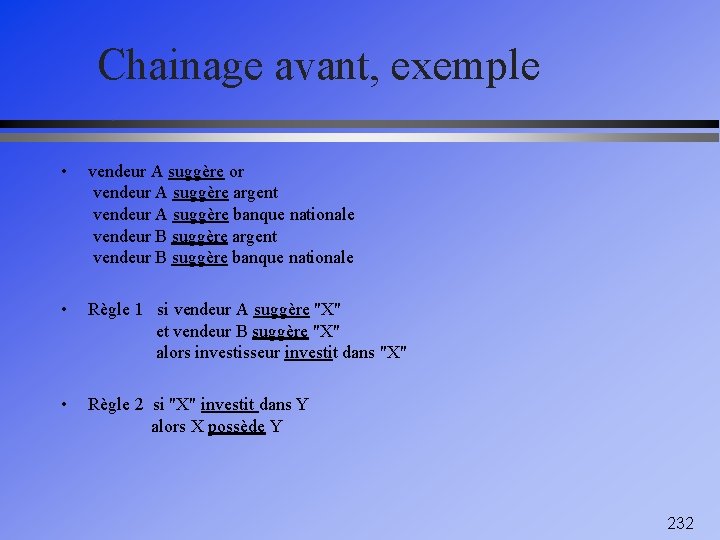 Chainage avant, exemple • vendeur A suggère or vendeur A suggère argent vendeur A