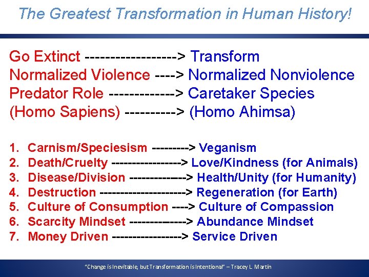 The Greatest Transformation in Human History! Go Extinct ---------> Transform Normalized Violence ----> Normalized