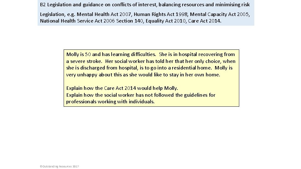 B 2 Legislation and guidance on conflicts of interest, balancing resources and minimising risk