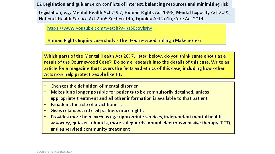 B 2 Legislation and guidance on conflicts of interest, balancing resources and minimising risk