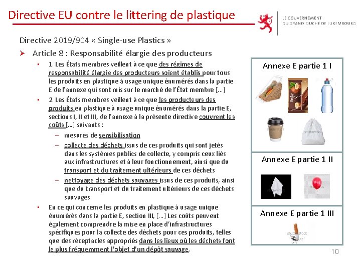 Directive EU contre le littering de plastique Directive 2019/904 « Single-use Plastics » Ø