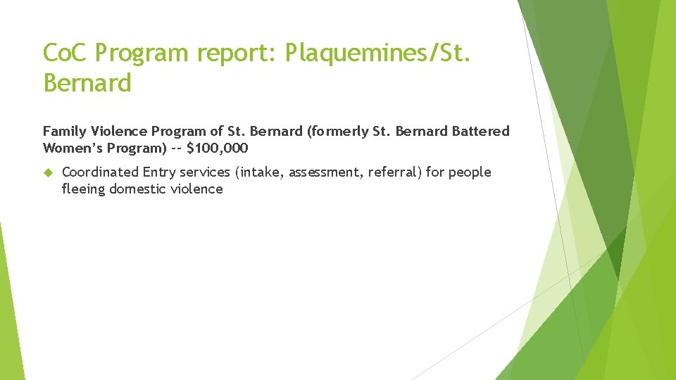 Co. C Program report: Plaquemines/St. Bernard Family Violence Program of St. Bernard (formerly St.