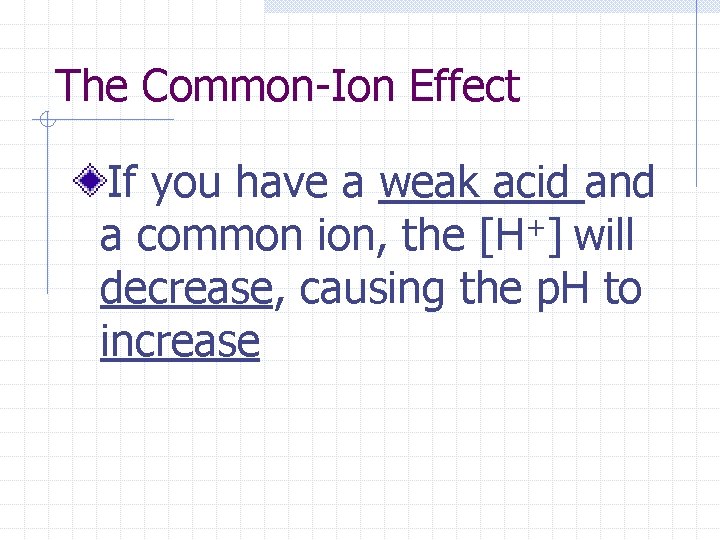 The Common-Ion Effect If you have a weak acid and a common ion, the
