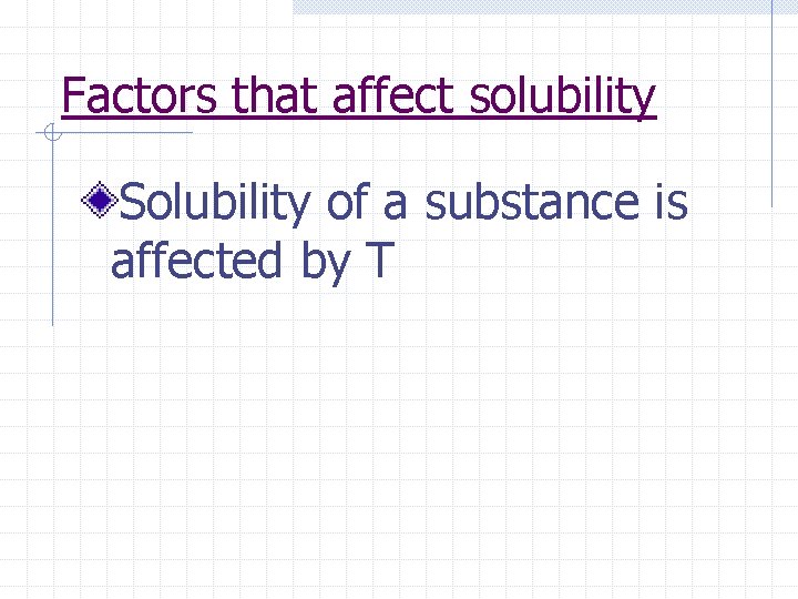 Factors that affect solubility Solubility of a substance is affected by T 