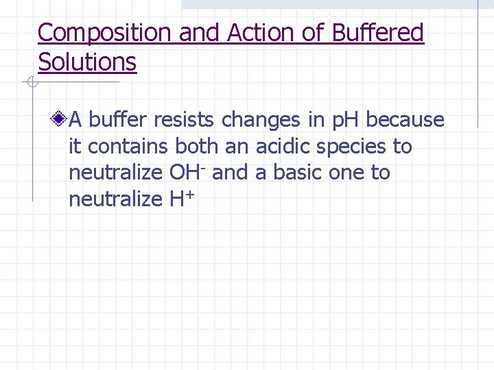 Composition and Action of Buffered Solutions A buffer resists changes in p. H because