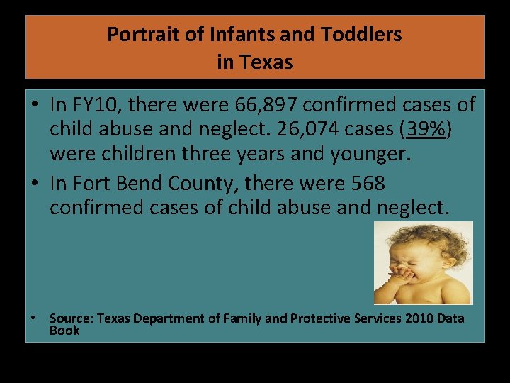 Portrait of Infants and Toddlers in Texas • In FY 10, there were 66,