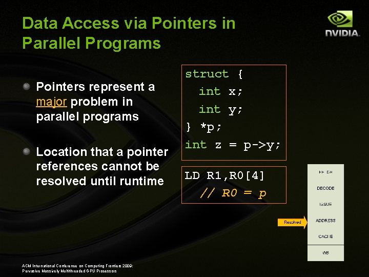 Data Access via Pointers in Parallel Programs Pointers represent a major problem in parallel