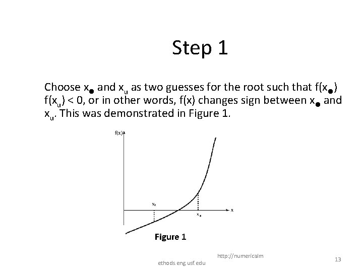 Step 1 Choose xl and xu as two guesses for the root such that
