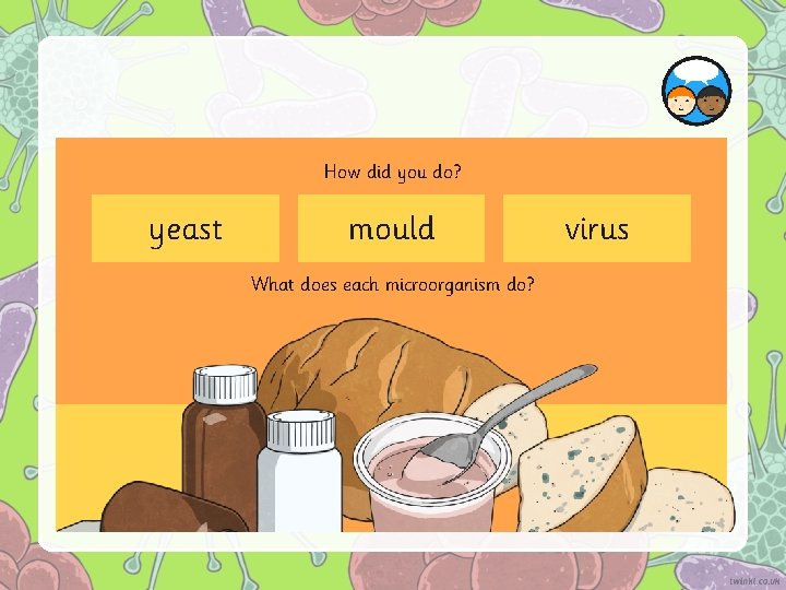 How did you do? yeast mould What does each microorganism do? virus 