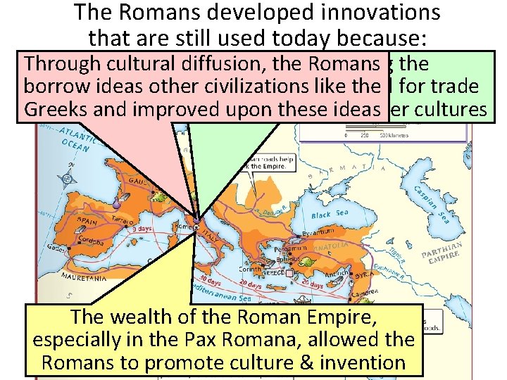 The Romans developed innovations that are still used today because: Through cultural diffusion, Rome’s