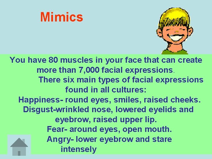 Mimics You have 80 muscles in your face that can create more than 7,