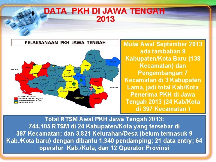 DATA PKH DI JAWA TENGAH 2013 Mulai Awal September 2013 ada tambahan 9 Kabupaten/Kota