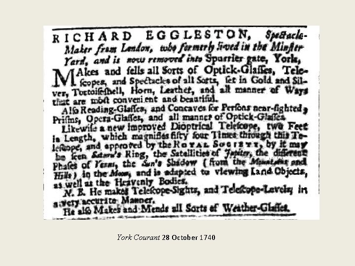 York Courant 28 October 1740 