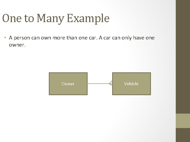One to Many Example • A person can own more than one car. A One to Many Example • A person can own more than one car. A