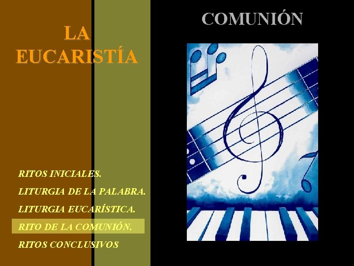 LA EUCARISTÍA RITOS INICIALES. LITURGIA DE LA PALABRA. LITURGIA EUCARÍSTICA. RITO DE LA COMUNIÓN.