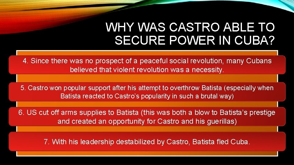WHY WAS CASTRO ABLE TO SECURE POWER IN CUBA? 4. Since there was no