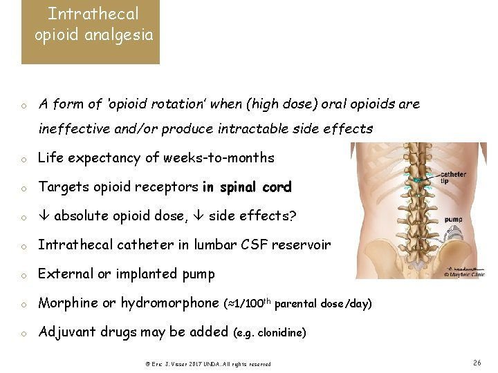 Intrathecal opioid analgesia o A form of ‘opioid rotation’ when (high dose) oral opioids