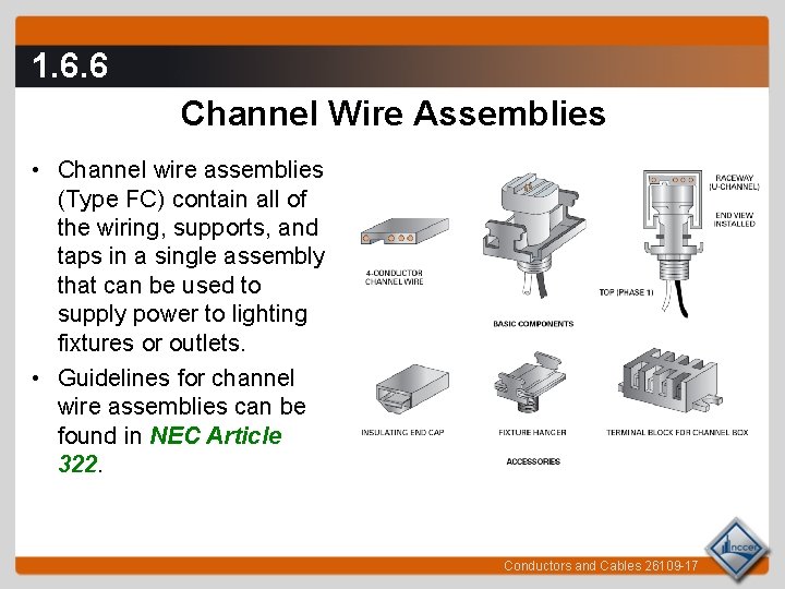 1. 6. 6 Channel Wire Assemblies • Channel wire assemblies (Type FC) contain all