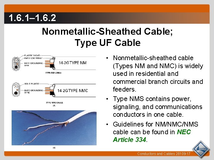 1. 6. 1– 1. 6. 2 Nonmetallic-Sheathed Cable; Type UF Cable • Nonmetallic-sheathed cable