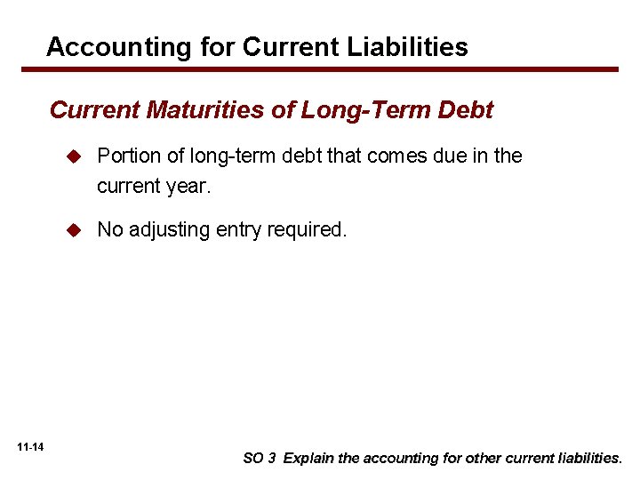 Accounting for Current Liabilities Current Maturities of Long-Term Debt 11 -14 u Portion of
