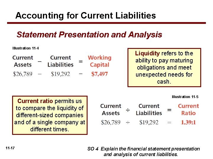 Accounting for Current Liabilities Statement Presentation and Analysis Illustration 11 -4 Current ratio permits