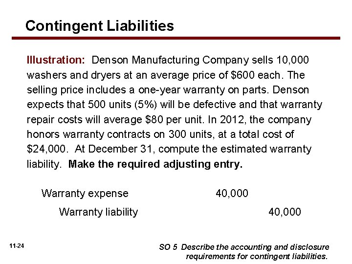 Contingent Liabilities Illustration: Denson Manufacturing Company sells 10, 000 washers and dryers at an