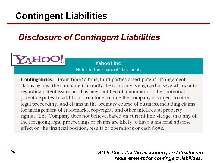 Contingent Liabilities Disclosure of Contingent Liabilities 11 -26 SO 5 Describe the accounting and