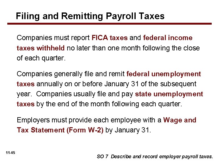 Filing and Remitting Payroll Taxes Companies must report FICA taxes and federal income taxes