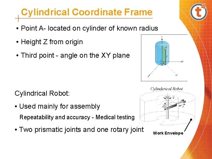 Cylindrical Coordinate Frame • Point A- located on cylinder of known radius • Height