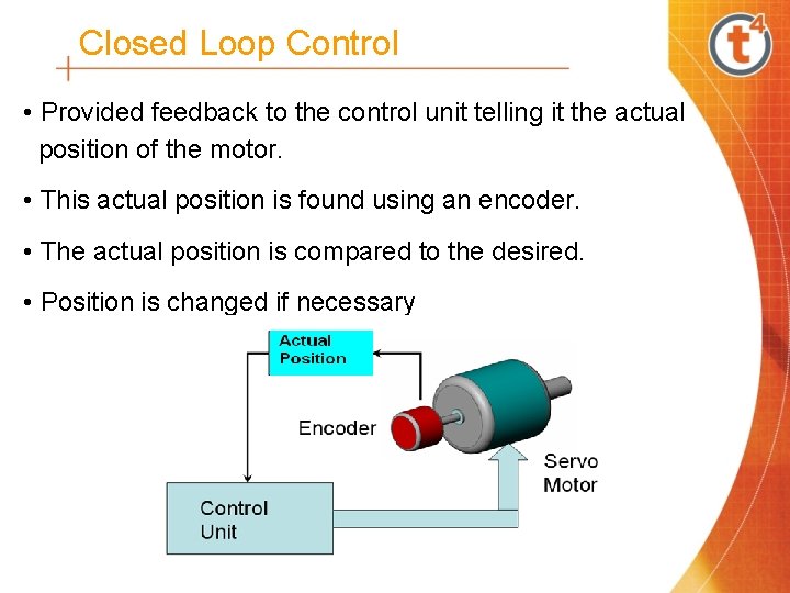 Closed Loop Control • Provided feedback to the control unit telling it the actual