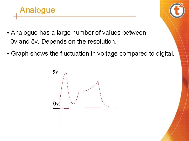 Analogue • Analogue has a large number of values between 0 v and 5