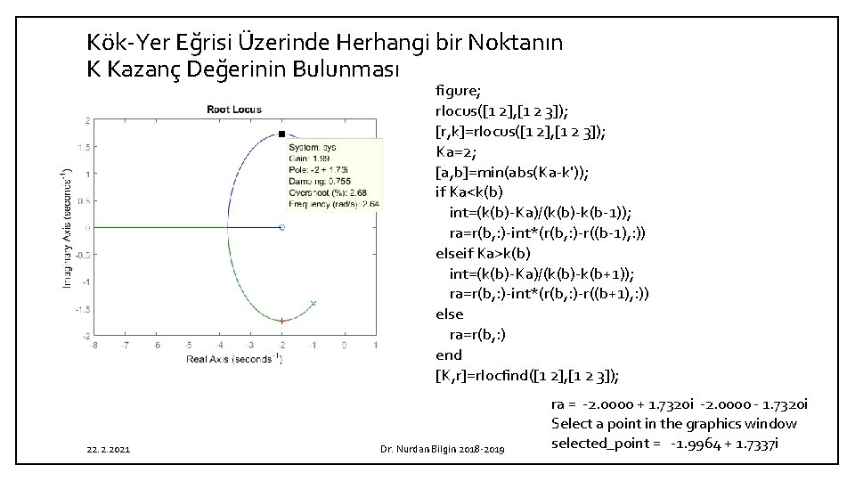 Kök-Yer Eğrisi Üzerinde Herhangi bir Noktanın K Kazanç Değerinin Bulunması figure; rlocus([1 2], [1