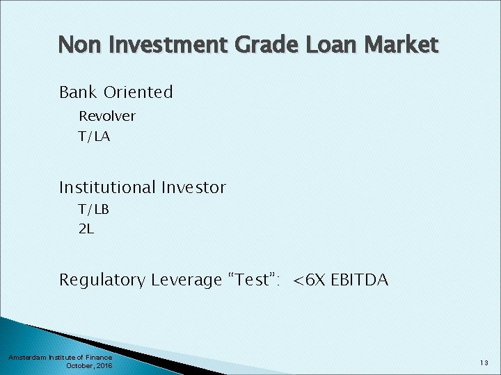 Non Investment Grade Loan Market Bank Oriented Revolver T/LA Institutional Investor T/LB 2 L