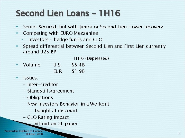 Second Lien Loans – 1 H 16 Senior Secured, but with Junior or Second