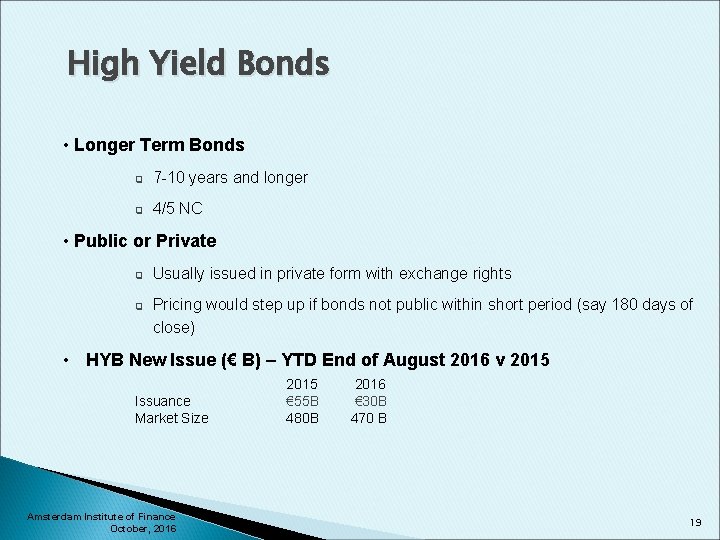 High Yield Bonds • Longer Term Bonds q 7 -10 years and longer q