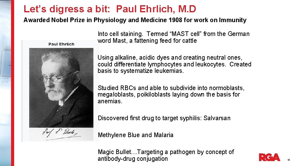 Let’s digress a bit: Paul Ehrlich, M. D Awarded Nobel Prize in Physiology and