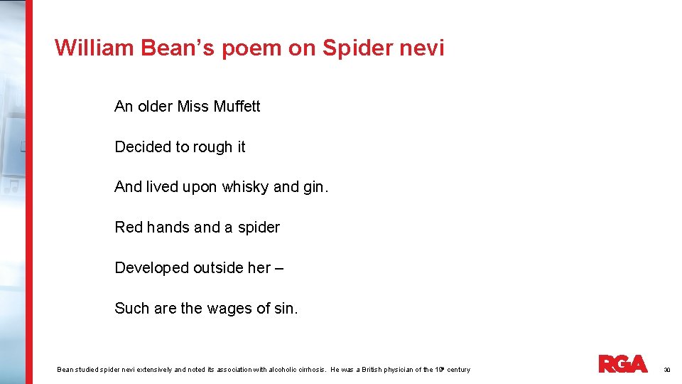 William Bean’s poem on Spider nevi An older Miss Muffett Decided to rough it