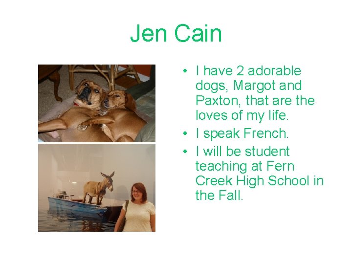 Jen Cain • I have 2 adorable dogs, Margot and Paxton, that are the