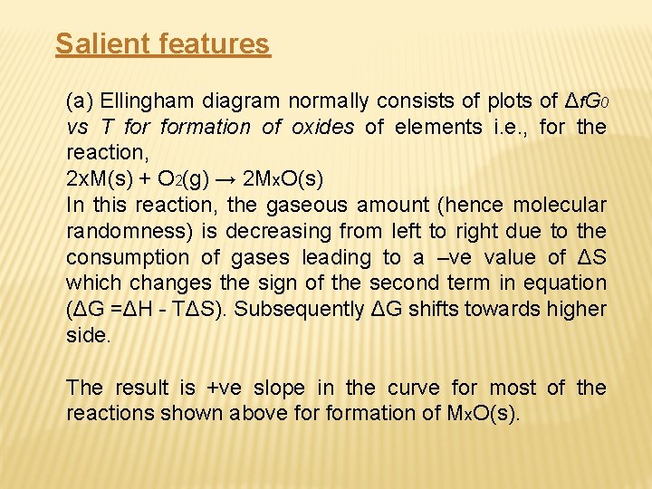 Salient features (a) Ellingham diagram normally consists of plots of Δf. G 0 vs Salient features (a) Ellingham diagram normally consists of plots of Δf. G 0 vs