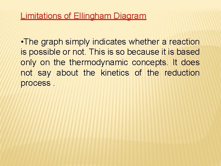 Limitations of Ellingham Diagram • The graph simply indicates whether a reaction is possible