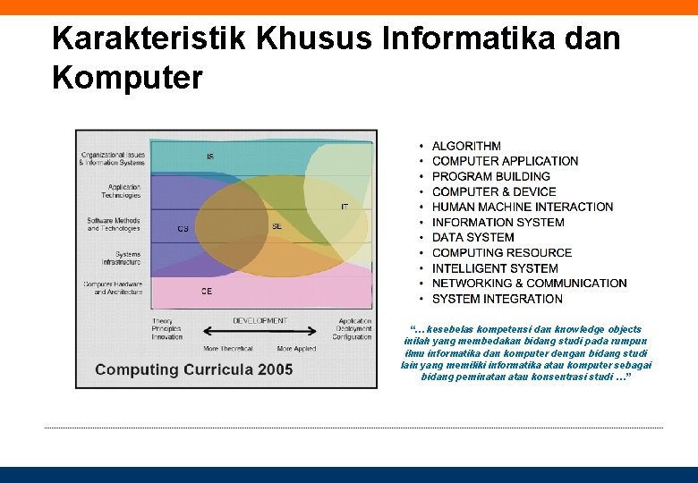 Karakteristik Khusus Informatika dan Komputer “… kesebelas kompetensi dan knowledge objects inilah yang membedakan