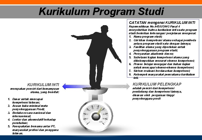 Kurikulum Program Studi CATATAN mengenai KURIKULUM INTI Kepmendiknas No. 045/U/2002 Pasal 4 menyebutkan bahwa