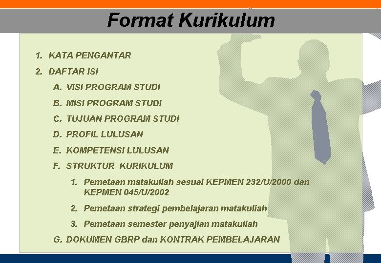 Format Kurikulum 1. KATA PENGANTAR 2. DAFTAR ISI A. VISI PROGRAM STUDI B. MISI
