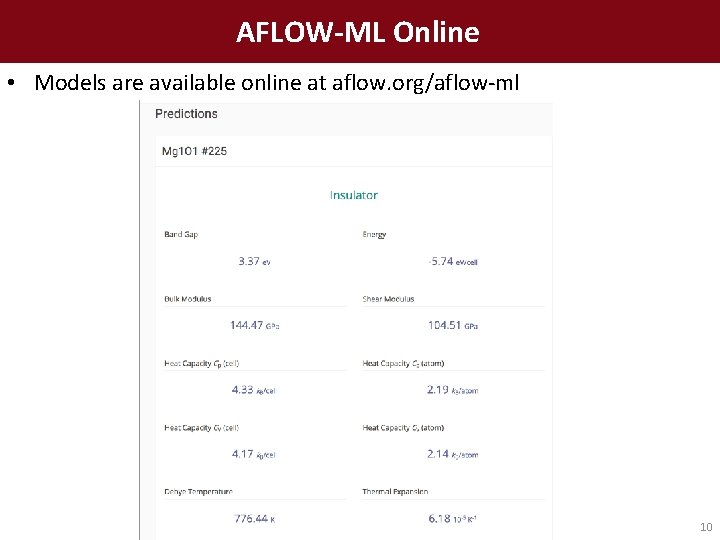 AFLOW-ML Online • Models are available online at aflow. org/aflow-ml 10 