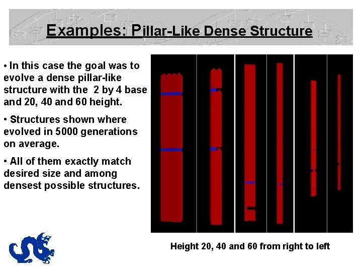 Examples: Pillar-Like Dense Structure • In this case the goal was to evolve a