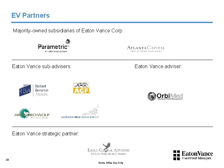 EV Partners Majority-owned subsidiaries of Eaton Vance Corp. Eaton Vance sub-advisers: Eaton Vance adviser: