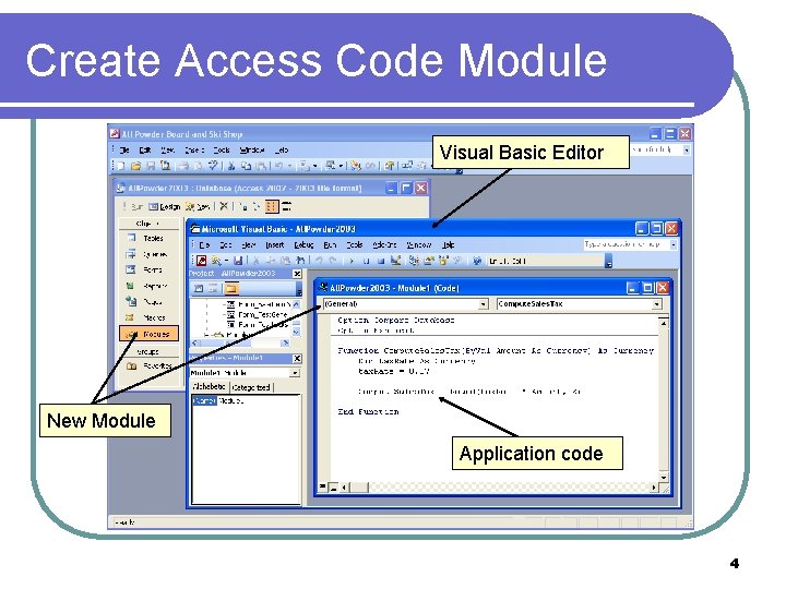 Create Access Code Module Visual Basic Editor New Module Application code 4 