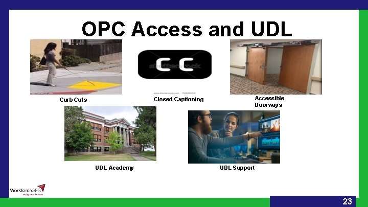 OPC Access and UDL Accessible Doorways Closed Captioning Curb Cuts U UDL Academy UDL